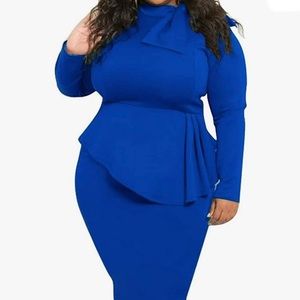 Lexiart Women Plus Size Peplum Patchwork Bodycon Business Church Funeral Dress